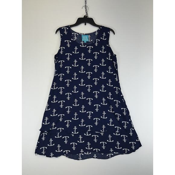 Escapada Dress Womens Medium Anchor Print Nautical Sleeveless Rayon Summer Beach - Picture 1 of 6